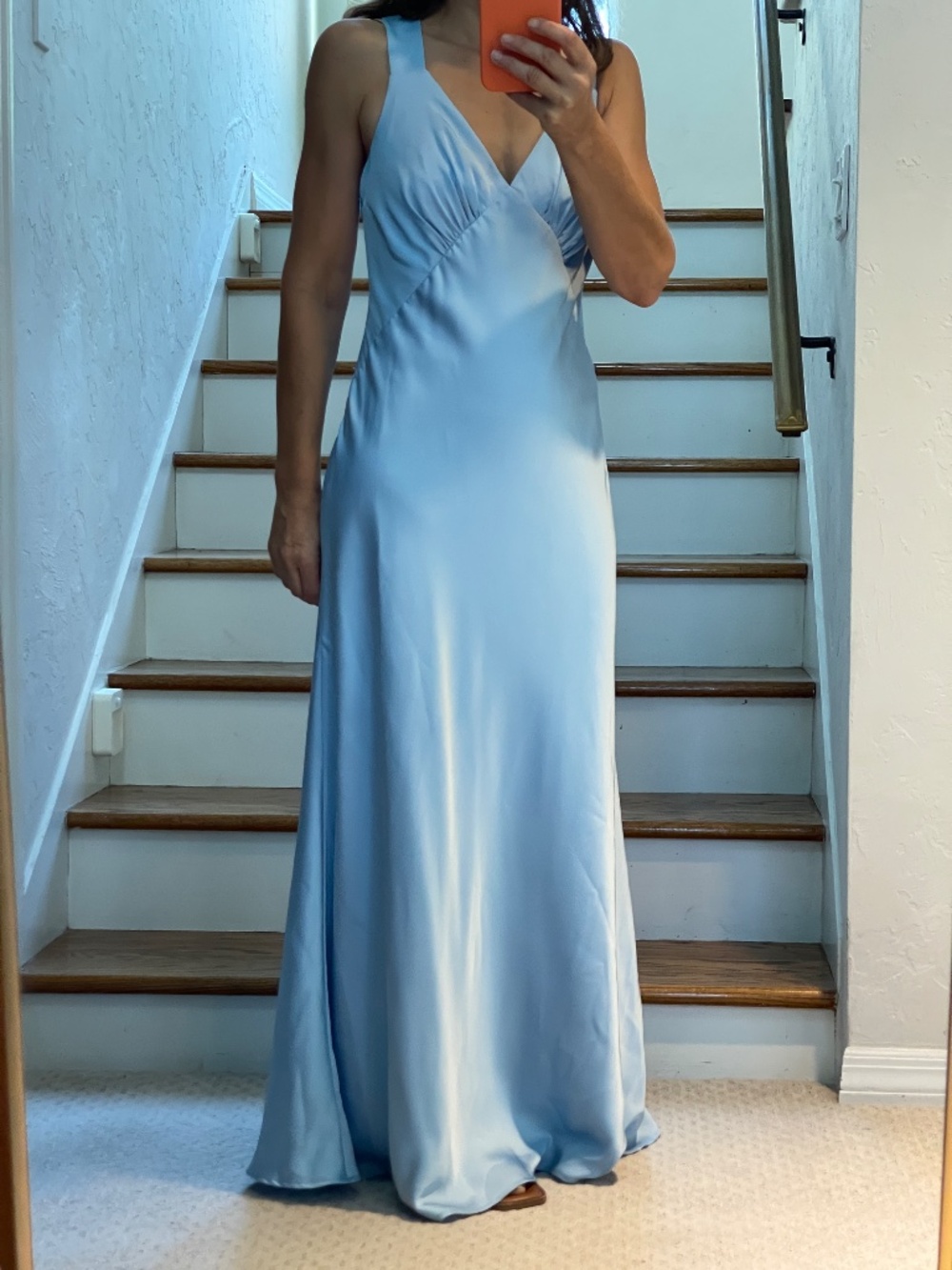 Birdy grey Veronica light blue satin wedding / party long dress women S